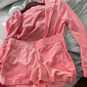 Juicy Couture Pink Velour Hoodie and Shorts Set